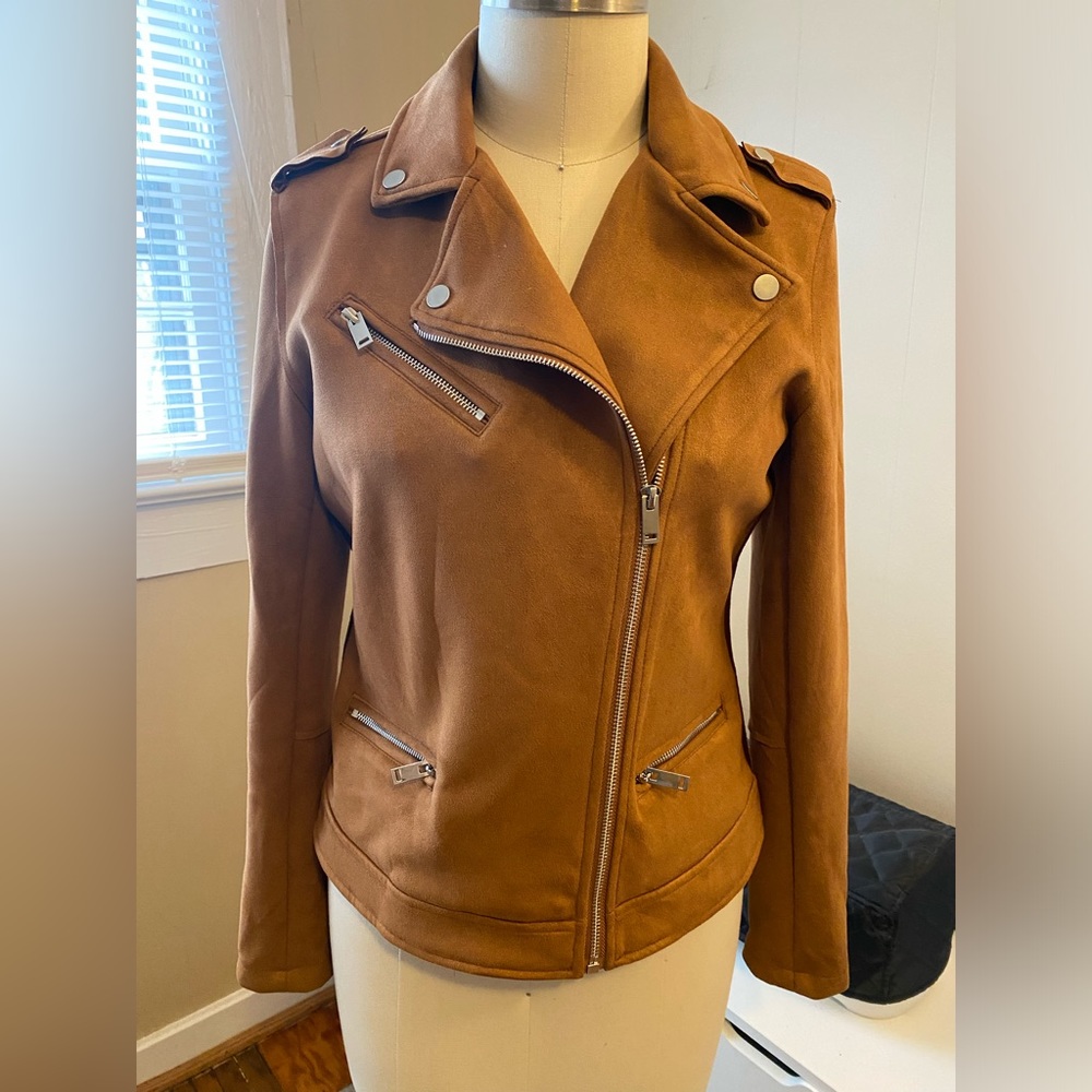 ODCOCD brand women’s moto jacket. Caramel brown. Used, like new. Medium.